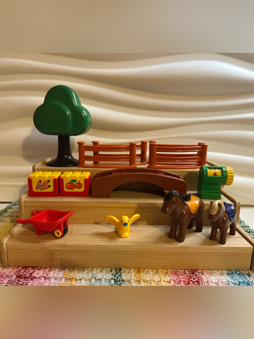Playmobil 123 countryside toddler farm animal fence lot horse bird tree veggies